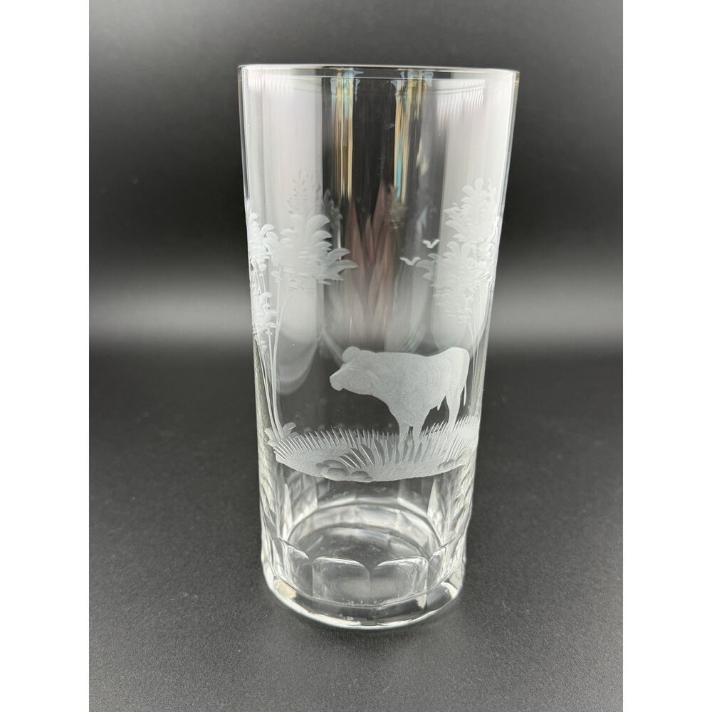 Queen Lace Crystal "Kenyan African" 5.5" Highball Glass- Cape Buffalo 1960s